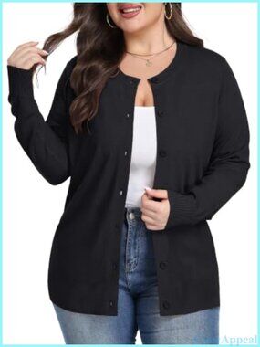 Plus Size Long Sleeve Button Front Knit Cardigan Sweater Viscose Nylon